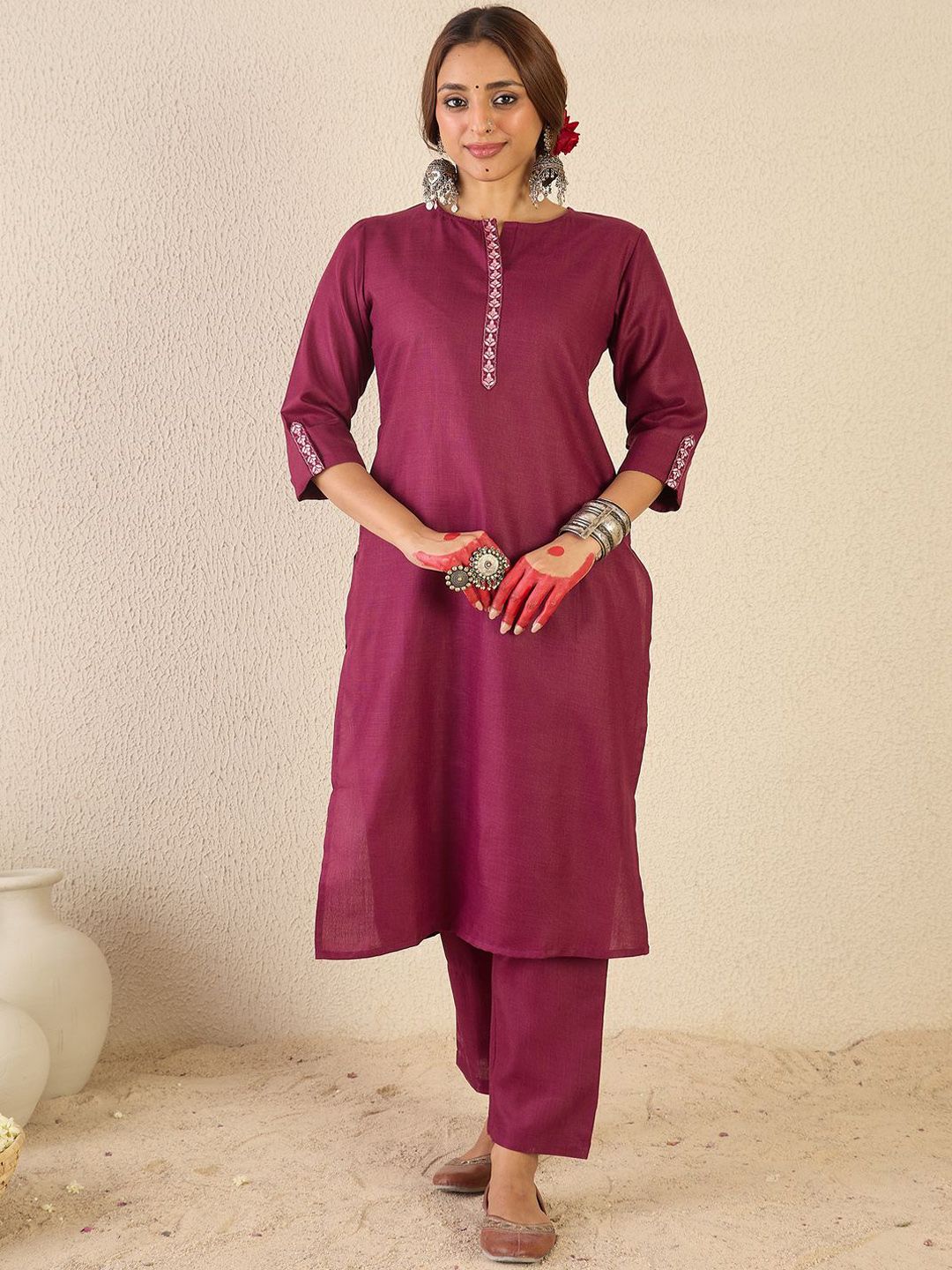 Women Ethnic Motifs Embroidered Regular Kurta with Trousers & Printed Dupatta