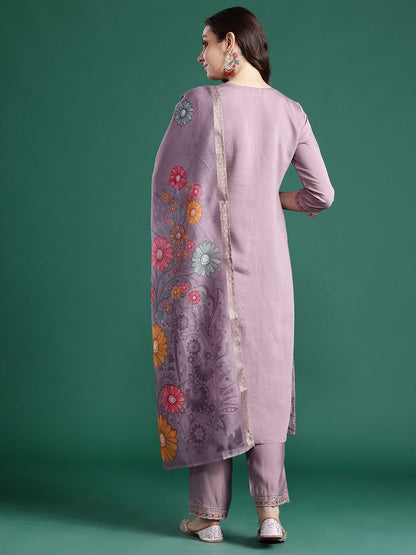 Dhiyona IE Floral Embroidered Kurta with Trousers & Dupatta