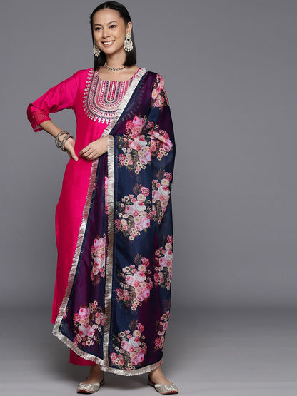 Dhiyona VA Women'sPink Ethnic Yoke Design Regular Thread Work Kurta & Trousers With Dupatta