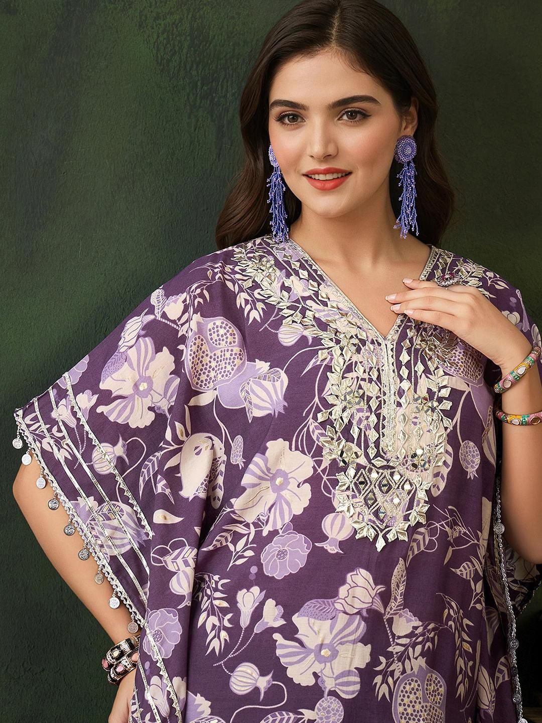 Dhiyona IS Women's Women Printed Kaftan Kurta with Dhoti Pant