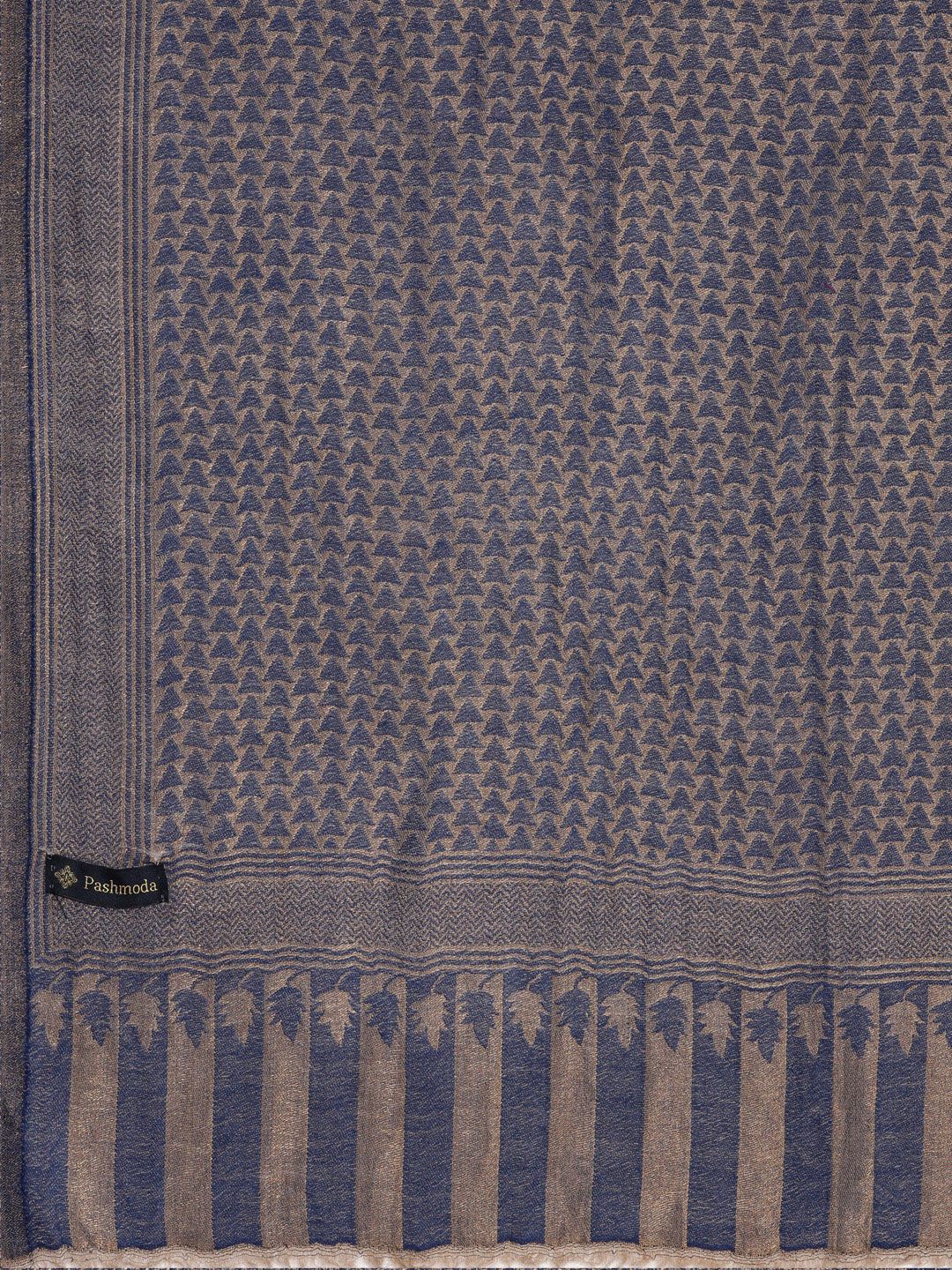 Dhiyona PA Women Navy Blue & Beige Woven-Design Woolen Shawl