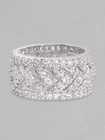 Dhiyona RJ Women's Rhodium-Plated Cubic Zirconia Stone-Studded Finger Ring