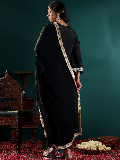 Dhiyona VA Women's Ethnic Motifs Embroidered Regular Mirror Work Kurta with Trousers & With Dupatta