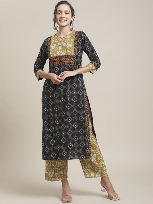Dhiyona VA Women's Black Printed Regular Pure Cotton Kurta with Palazzos