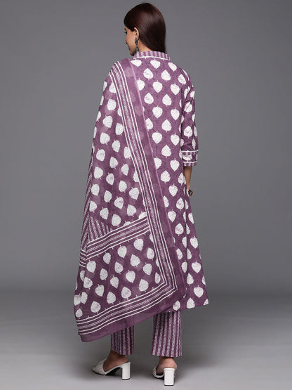 Dhiyona VA Women'sFloral Printed Sequinned Pure Cotton Kurta with Trousers & Dupatta