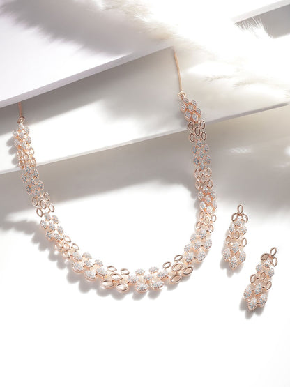 Dhiyona RJ Women's Rose Gold-Plated White CZ-Studded Jewellery Set