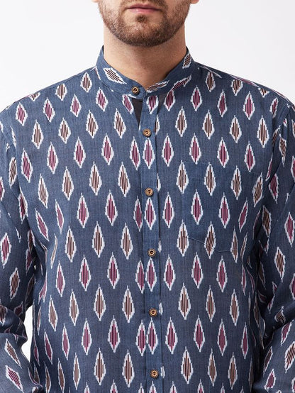 Men's Grey Cotton Blend Straight Ethnic Shirt