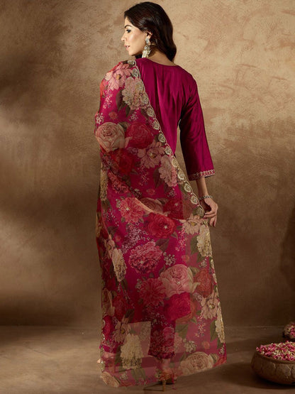 Dhiyona IE Women Floral Embroidered Regular Kurta with Trousers & With Dupatta