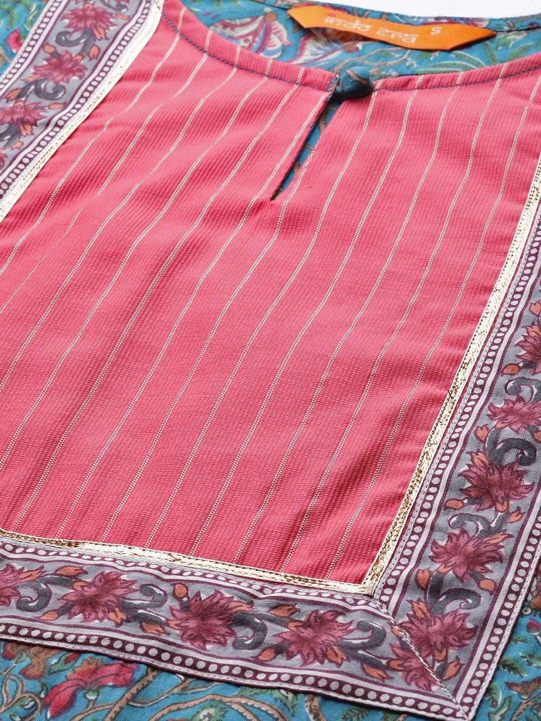 Women Blue Ethnic Motifs Printed Kurta with Palazzos & With Dupatta