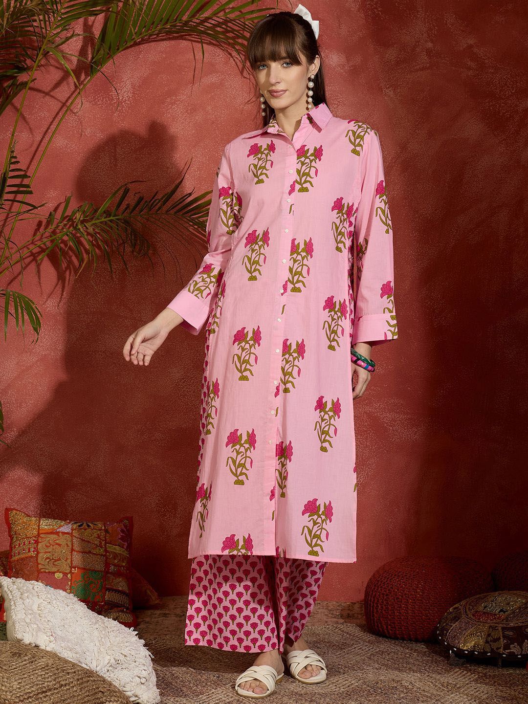 Dhiyona IE Indo era Printed Pure Cotton Straight Tunic & Trousers Co-Ord Set