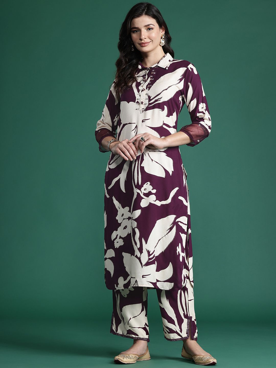 Dhiyona IE Floral Printed Kurta with Salwar with Sequinned Detail