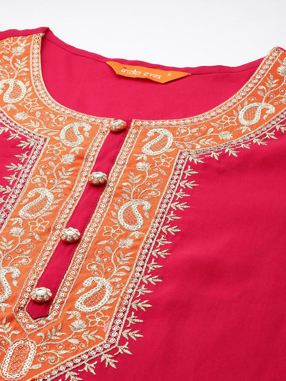 Ethnic Motifs Embroidered Zari Kurta with Trousers & With Dupatta