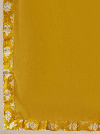 Dhiyona IE V Neck Floral Printed Empire Mirror Work Pure Cotton Kurta Set