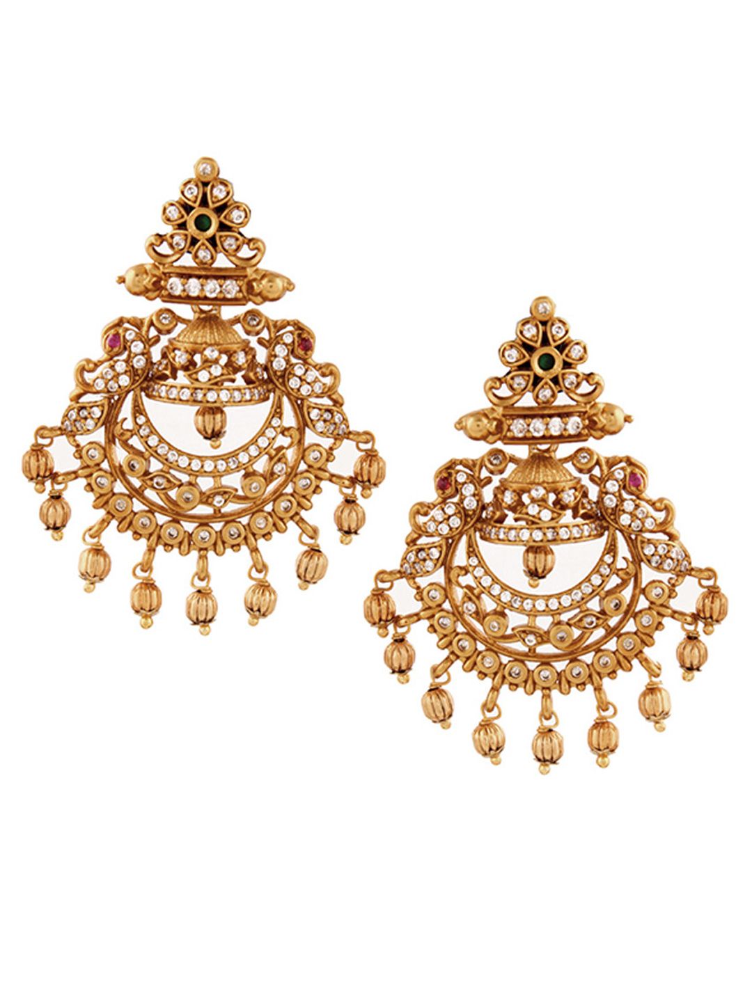 Dhiyona RJ Women's 22K Gold-Plated Emerald & Cubic Zirconia Studded Chandbali Earrings with Gold Beads