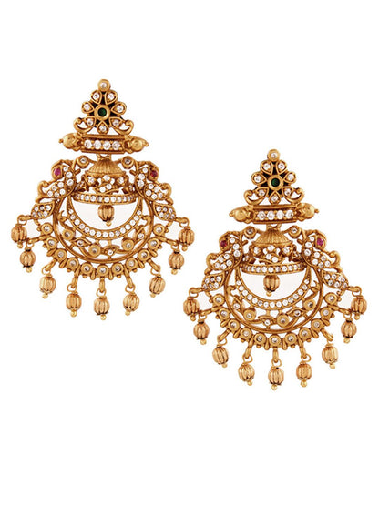Dhiyona RJ Women's 22K Gold-Plated Emerald & Cubic Zirconia Studded Chandbali Earrings with Gold Beads