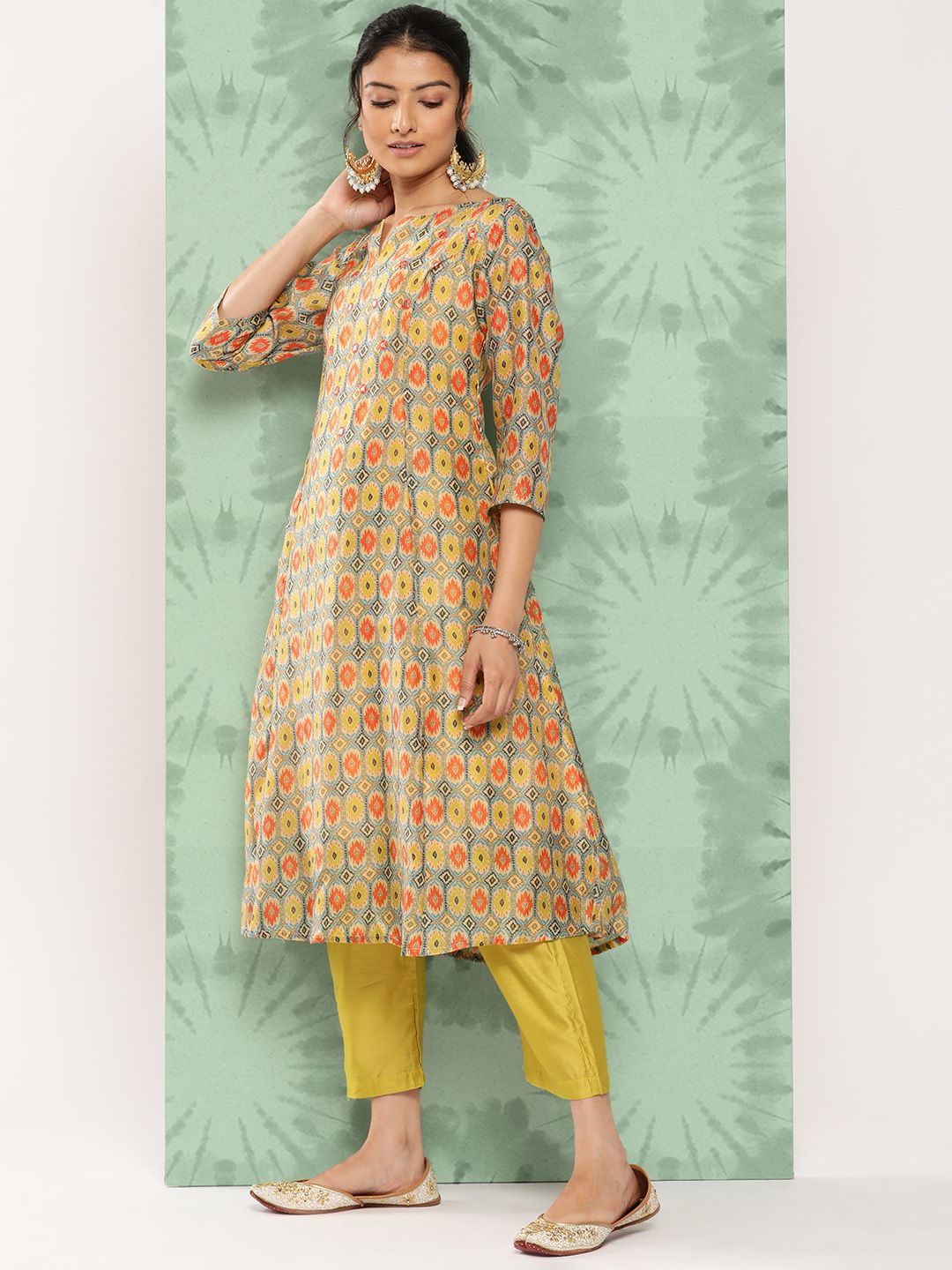 Dhiyona VA Women's Ethnic Motifs Printed Panelled Kurta with Trousers & With Dupatta