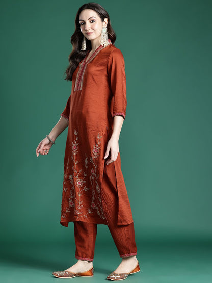 Dhiyona IE Women Ethnic Motifs Embroidered Regular Sequinned Kurta with Trousers & With Dupatta