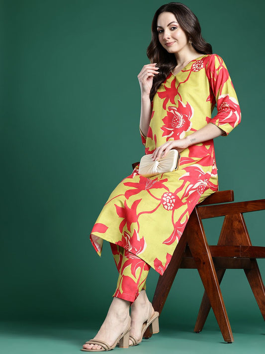 Dhiyona IE Floral Printed Kurta with Trousers