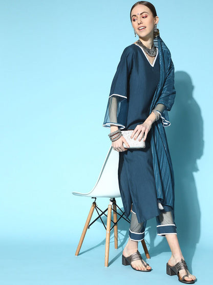 Dhiyona IE V-Neck Kurta with Trousers & Dupatta