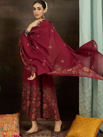 Women Floral Printed Beads and Stones Pure Cotton Kurta with Trousers & Dupatta