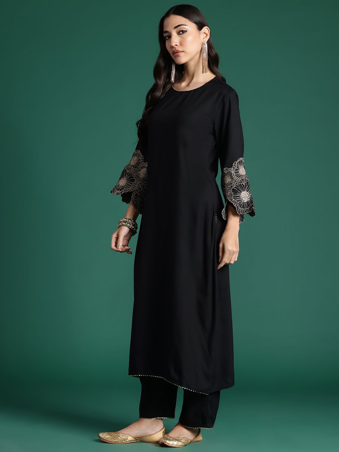 Floral Embroidered Kurta with Trousers & With Dupatta