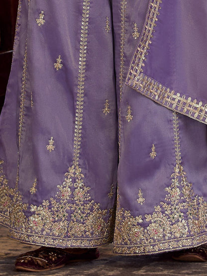 Women Ethnic Motifs Embroidered Regular Sequinned Kurta with Palazzos & With Dupatta