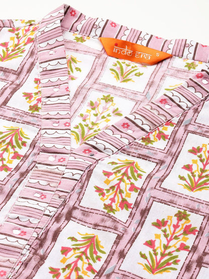 Dhiyona IE Floral Printed Pure Cotton Kurta with Trousers
