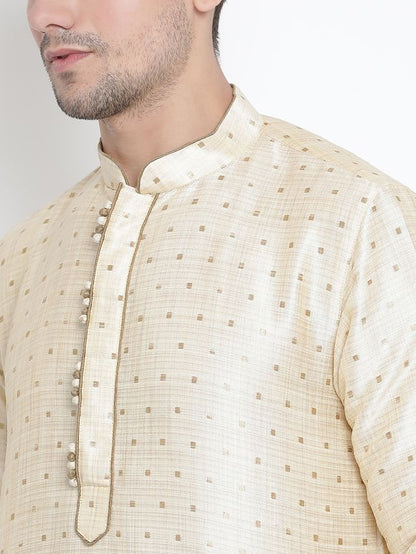 Men's Gold Silk Blend Straight Kurta and Dhoti Set