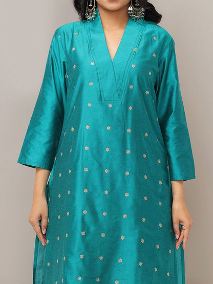 Dhiyona IS Women's Floral Embroidered Sequinned Straight Kurta With Trousers & Dupatta