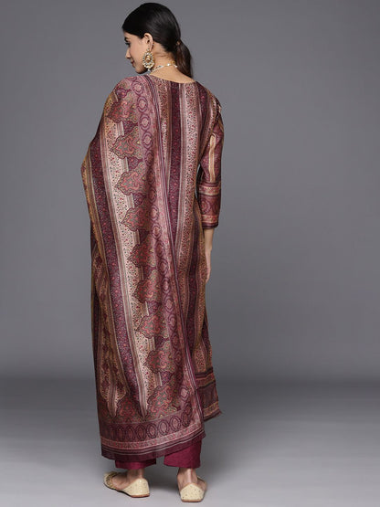 Dhiyona VA Women'sEthnic Motifs Printed Chanderi Silk Kurta With Trousers & Dupatta