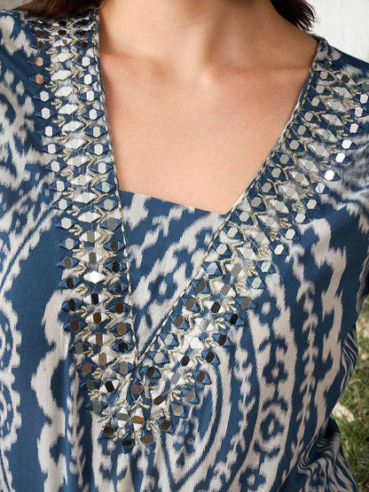 Dhiyona IS Women's Ethnic Motifs Printed Mirror Work Straight Kurta with Dhoti Pants & Dupatta