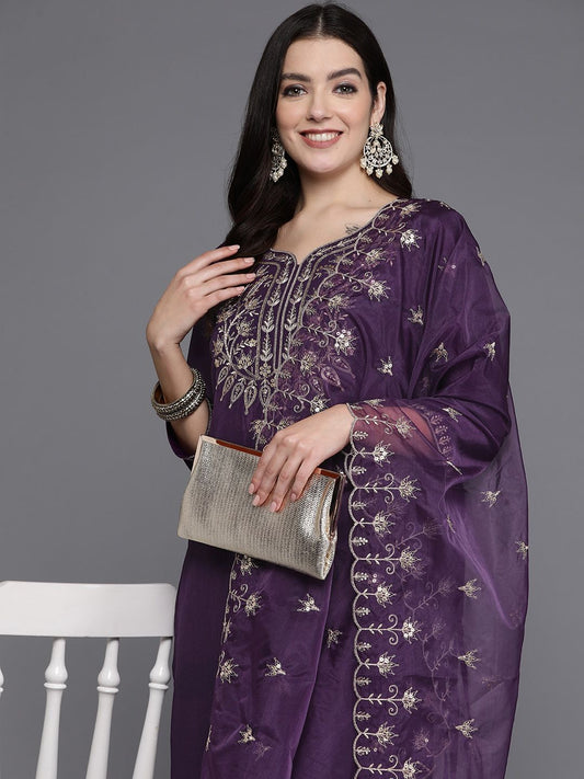 Dhiyona IE Women Floral Yoke Design Regular Kurta with Trousers & With Dupatta