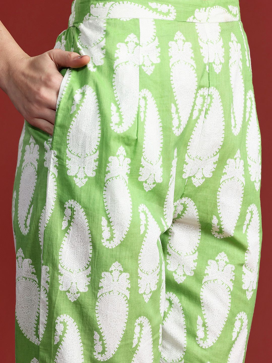 Paisley Printed Sequinned Pure Cotton Kurta with Trousers & With Dupatta