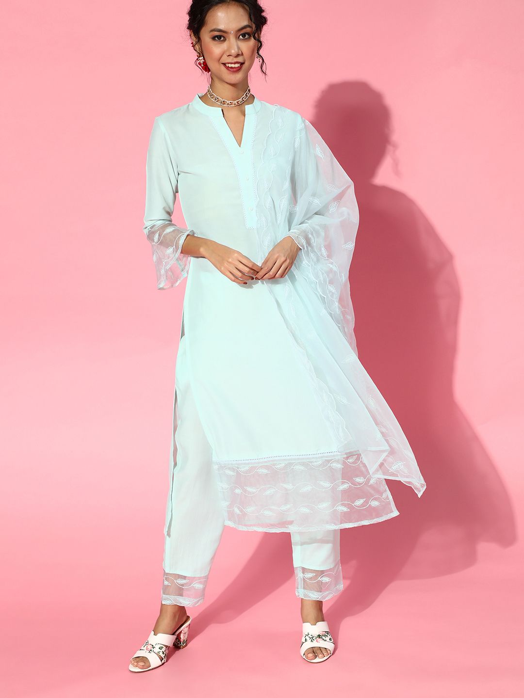 Blue Silk Blend Mandarin Collar Kurta Set