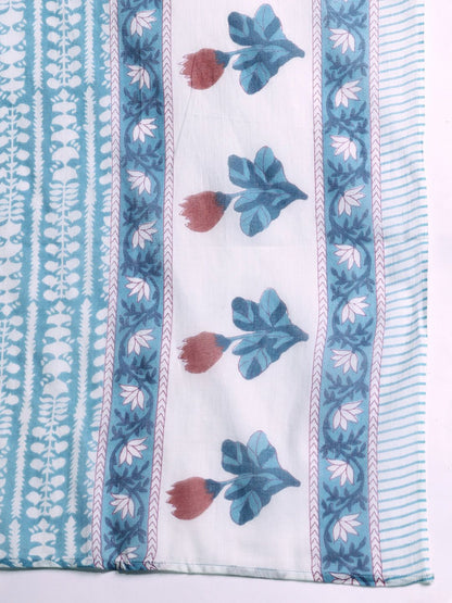 Floral Printed Beads and Stones Pure Cotton Kurta with Trousers & With Dupatta