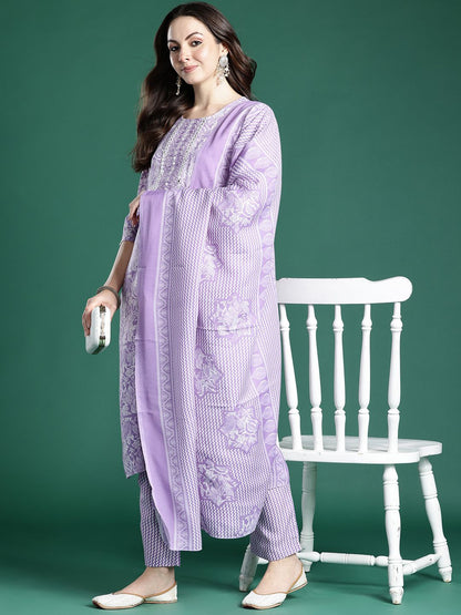 Dhiyona IE Floral Printed Kurta with Trousers & Dupatta