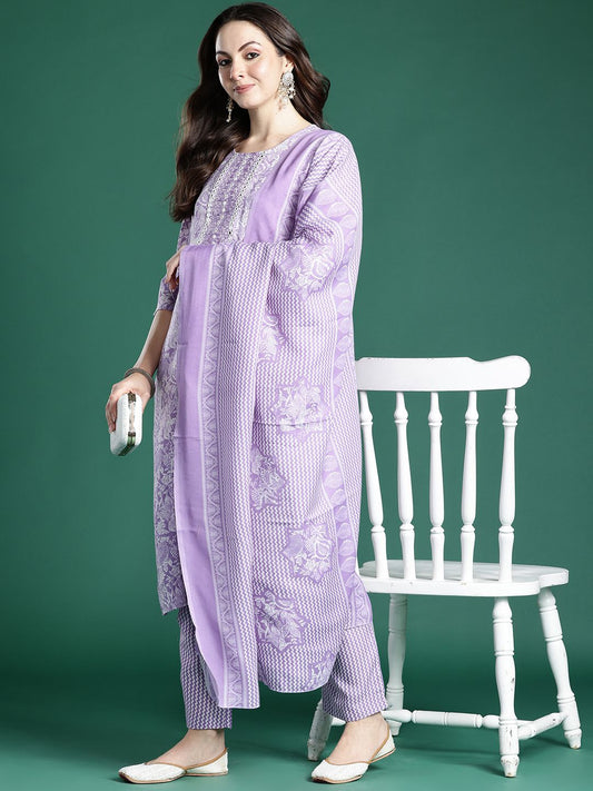 Dhiyona IE Floral Printed Kurta with Trousers & Dupatta