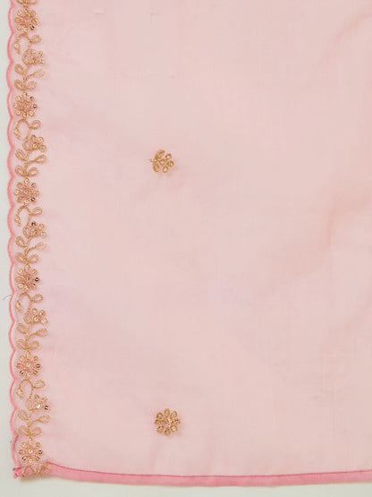 Dhiyona SO Women's Ethnic Motifs Embroidered Round Neck Straight Kurta With Trousers & Dupatta
