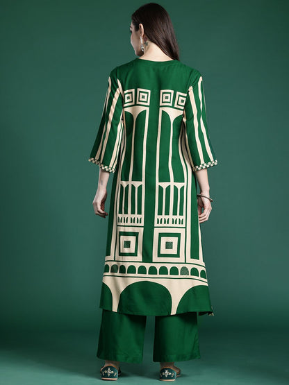 Dhiyona IE Women Printed Beads and Stones Kurta with Palazzos