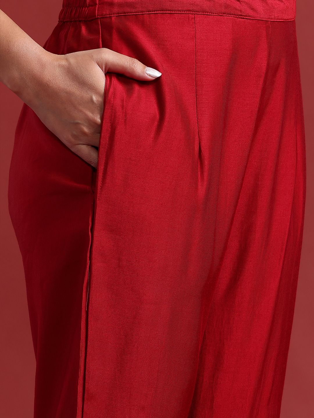 Ethnic Motifs Yoke Design Zari Panelled Liva Kurta With Trousers & Dupatta