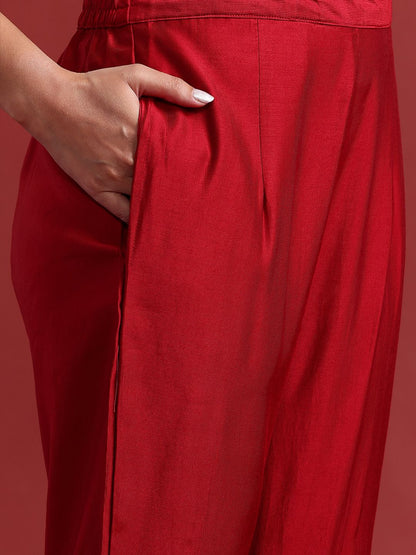 Ethnic Motifs Yoke Design Zari Panelled Liva Kurta With Trousers & Dupatta