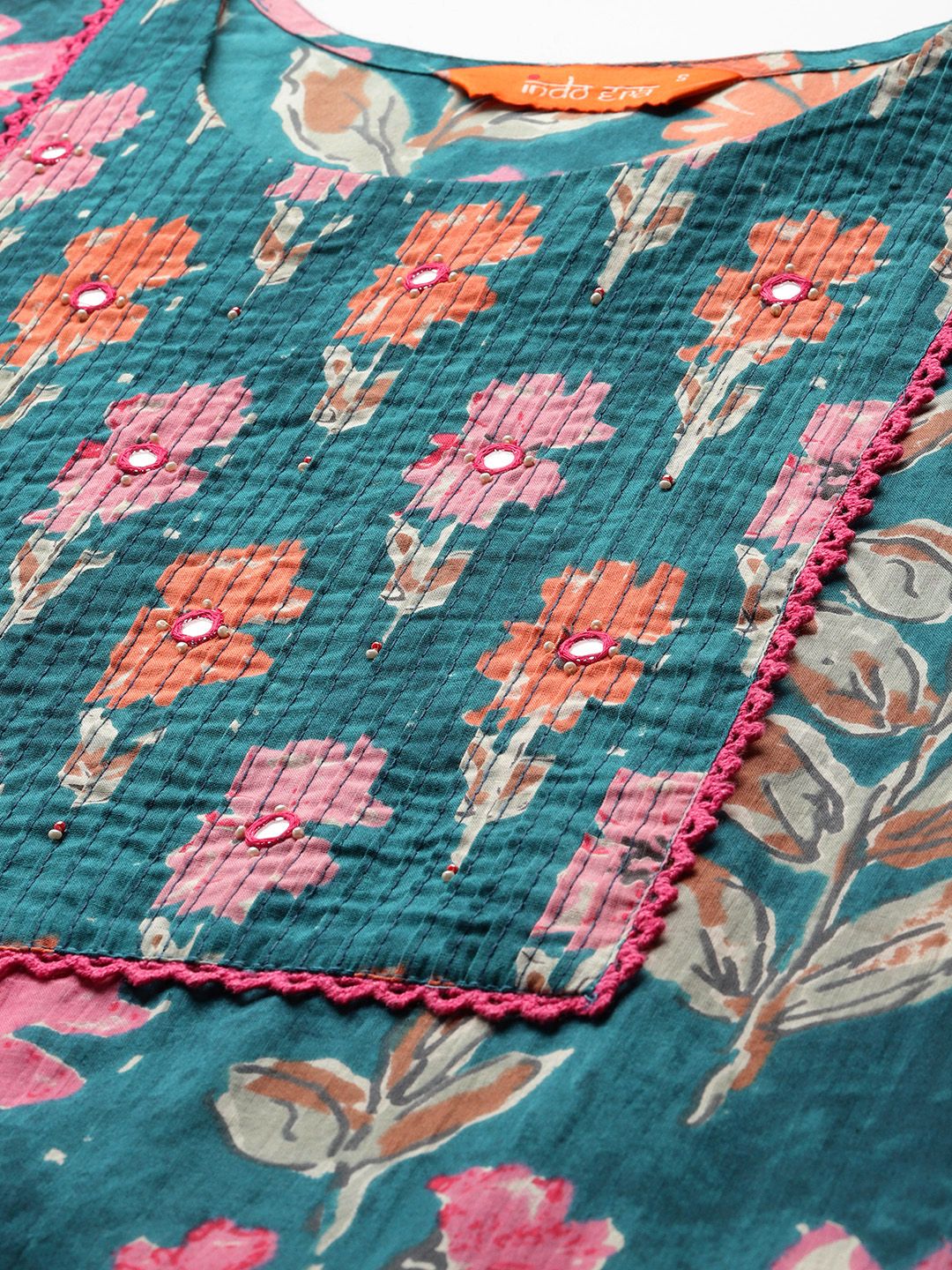 Floral Printed Pure Cotton Kurta with Trousers & Dupatta