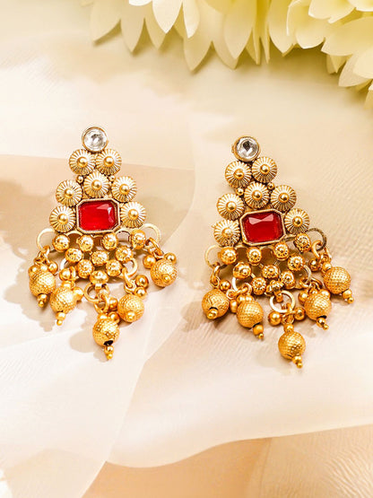Dhiyona RJ Women's 22K Gold Plated Ruby & White Kundan Studded Choker Jewellery Set with Golden Beads