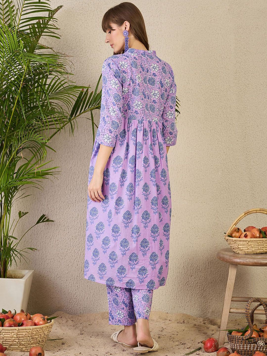 Dhiyona IE Women's Adults-Women Floral Printed Cotton A-Line Kurta with Trousers