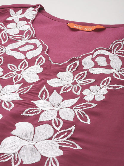 Dhiyona IE Floral Embroidered Thread Work Kurta with Trousers & Dupatta