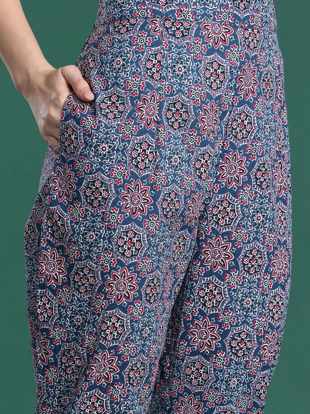 Ethnic Motifs Printed Mirror Work Pure Cotton Kurta with Trousers & With Dupatta