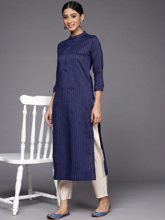 Dhiyona IE Women Navy Blue Striped Kurta