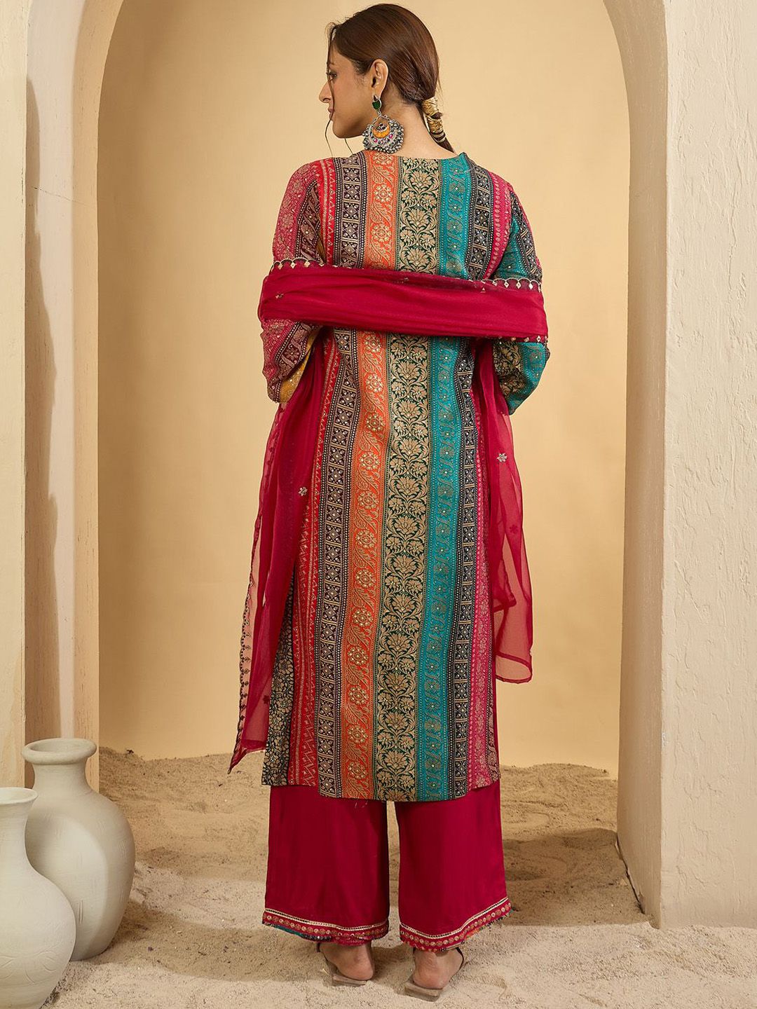 Women Ethnic Motifs Embroidered Thread Work Kurta with Palazzos & With Dupatta
