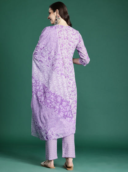 Dhiyona IE Floral Printed Pure Cotton Kurta with Trousers & Dupatta