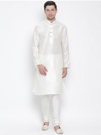 Men's Cream Silk Blend Straight Kurta Pyjama Set